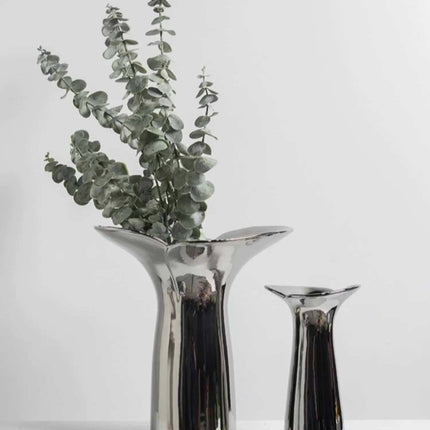 Handmade Modern Silver Bloom Vase, Ceramic Botanica Centrepiece Vase