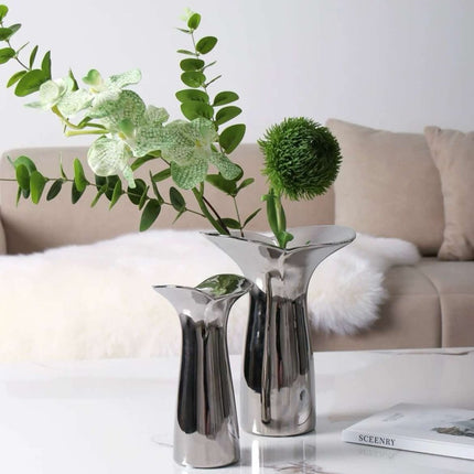 Handmade Modern Silver Bloom Vase, Ceramic Botanica Centrepiece Vase