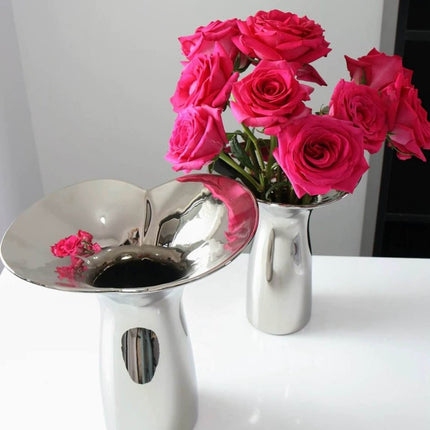 Handmade Modern Silver Bloom Vase, Ceramic Botanica Centrepiece Vase
