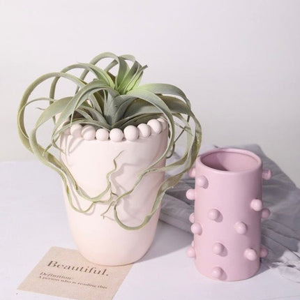 Handmade Morandi-color Pomponette Vase, Dotted Cylinder Centrepiece
