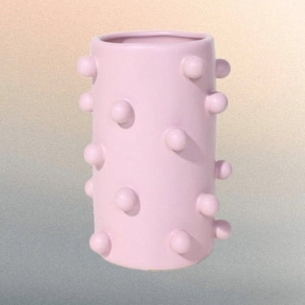 Handmade Morandi-color Pomponette Vase, Dotted Cylinder Centrepiece