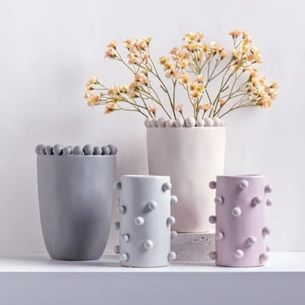 Handmade Morandi-color Pomponette Vase, Dotted Cylinder Centrepiece