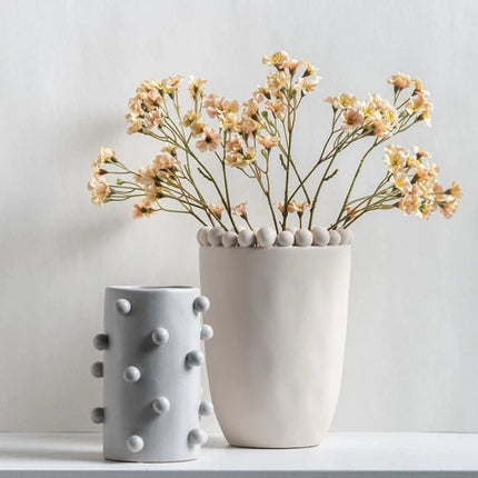 Handmade Morandi-color Pomponette Vase, Dotted Cylinder Centrepiece