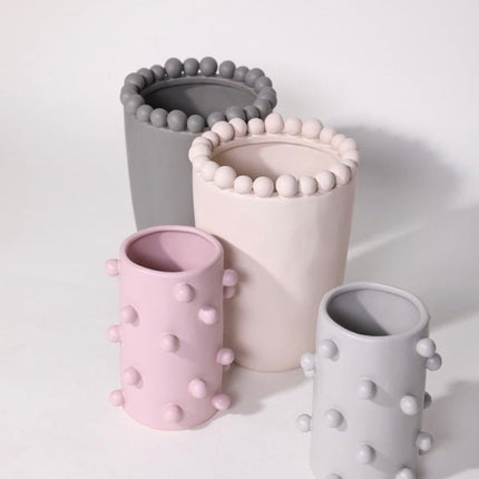 Handmade Morandi-color Pomponette Vase, Dotted Cylinder Centrepiece
