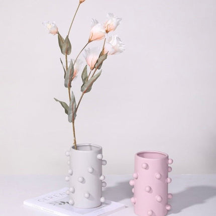 Handmade Morandi-color Pomponette Vase, Dotted Cylinder Centrepiece