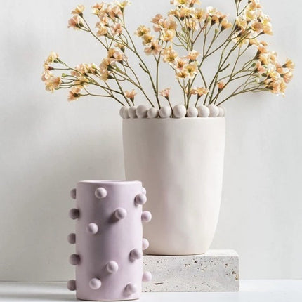 Handmade Morandi-color Pomponette Vase, Dotted Cylinder Centrepiece