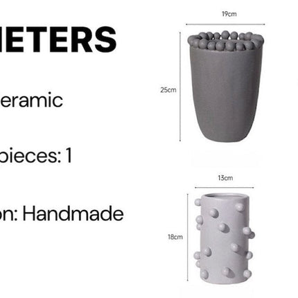 Handmade Morandi-color Pomponette Vase, Dotted Cylinder Centrepiece