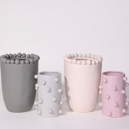 Handmade Morandi-color Pomponette Vase, Dotted Cylinder Centrepiece