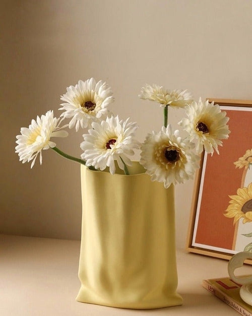 Handmade Ceramic Wrinkle Vase | Morandi Color | Unique Decorative Piec