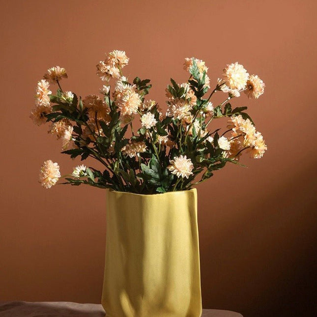 Handmade Ceramic Wrinkle Vase | Morandi Color | Unique Decorative Piec