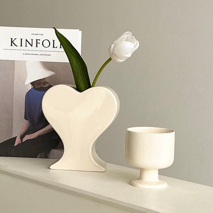 Handmade Ceramic Whimsical Eclectic Retro Heart-Shaped Flower Vase - D