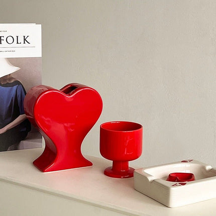 Handmade Ceramic Whimsical Eclectic Retro Heart-Shaped Flower Vase - D