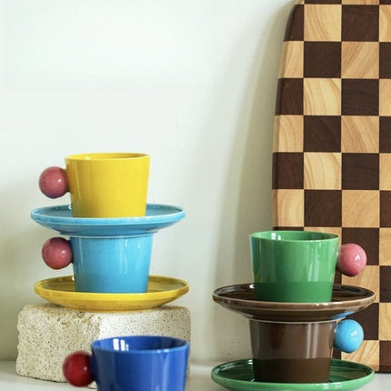 Handmade Skittles Coffee Mug With Saucer - Cute Dopamine Espresso Cup