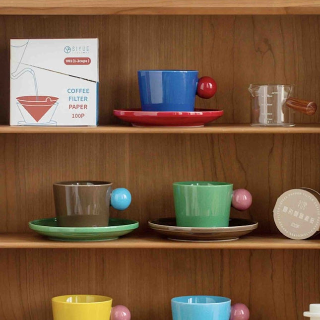 Handmade Skittles Coffee Mug With Saucer - Cute Dopamine Espresso Cup