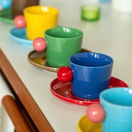 Handmade Skittles Coffee Mug With Saucer - Cute Dopamine Espresso Cup