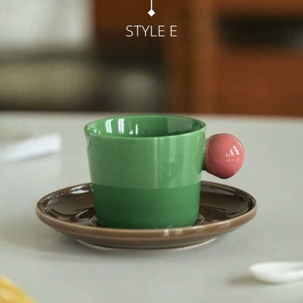 Handmade Skittles Coffee Mug With Saucer - Cute Dopamine Espresso Cup