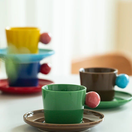 Handmade Skittles Coffee Mug With Saucer - Cute Dopamine Espresso Cup
