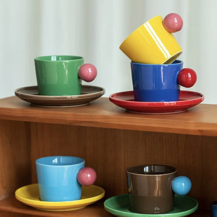 Handmade Skittles Coffee Mug With Saucer - Cute Dopamine Espresso Cup