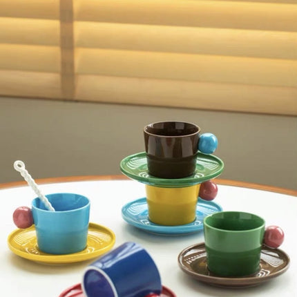 Handmade Skittles Coffee Mug With Saucer - Cute Dopamine Espresso Cup