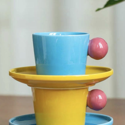 Handmade Skittles Coffee Mug With Saucer - Cute Dopamine Espresso Cup