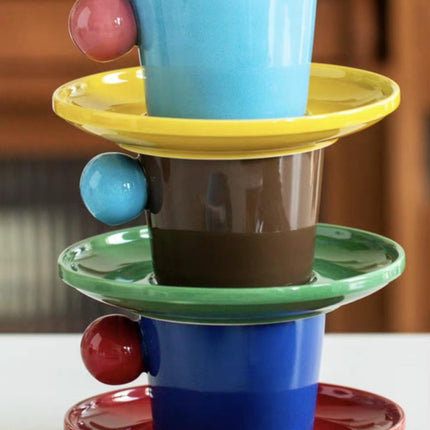 Handmade Skittles Coffee Mug With Saucer - Cute Dopamine Espresso Cup