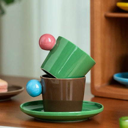 Handmade Skittles Coffee Mug With Saucer - Cute Dopamine Espresso Cup