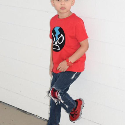 Kids T-shirt - Luchador Negro - Black Mexican Wrestler Kids (Red)