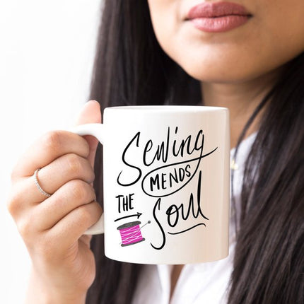 Sewing Coffee Mug, Sewing Mends The Soul, Quilting