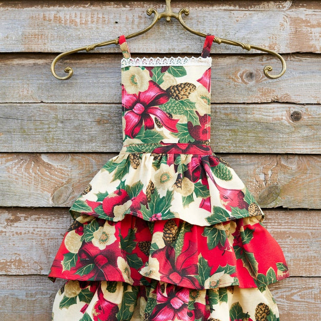 Kids Apron| Red Christmas flowers