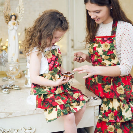 Kids Apron| Red Christmas flowers