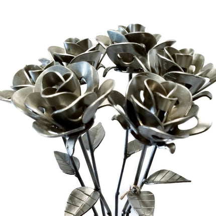 Half Dozen Metal Roses, Six Metal Roses, Welded Metal Rose Sculptures,