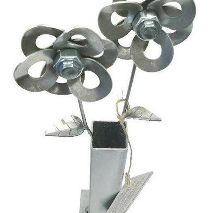 Two Metal Flowers and Vase, Steel Flowers and Vase, Welded Art