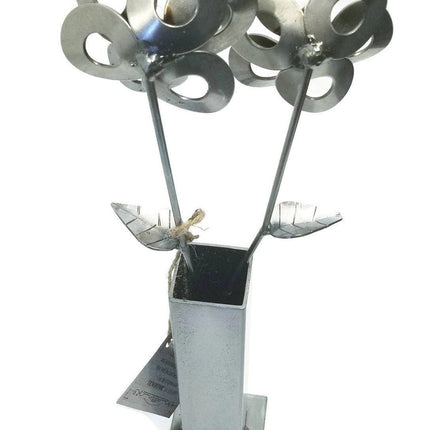 Two Metal Flowers and Vase, Steel Flowers and Vase, Welded Art