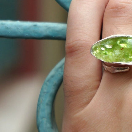 Sterling Silver Ring – Adjustable Nature Inspired Ring with Murano