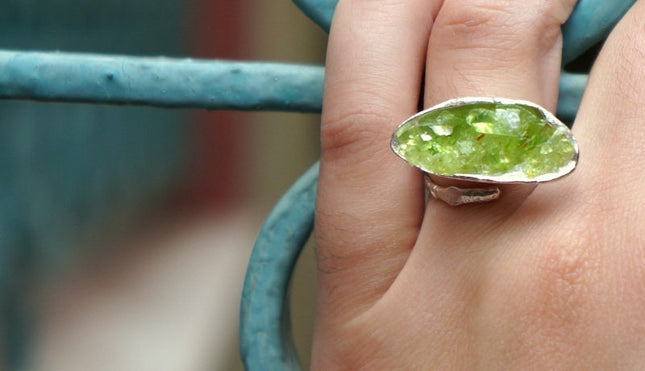 Sterling Silver Ring – Adjustable Nature Inspired Ring with Murano