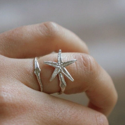 Adjustable Starfish Ring – Sterling Silver Beach Wedding Accessories