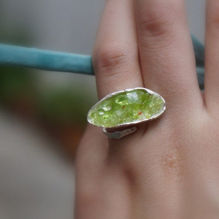 Sterling Silver Ring – Adjustable Nature Inspired Ring with Murano