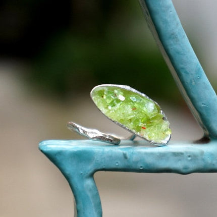 Sterling Silver Ring – Adjustable Nature Inspired Ring with Murano