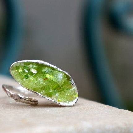 Sterling Silver Ring – Adjustable Nature Inspired Ring with Murano