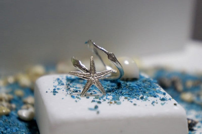 Adjustable Starfish Ring – Sterling Silver Beach Wedding Accessories