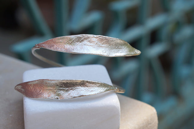 Olive Leaf Bracelet – Adjustable Sterling Silver Cuff | Botanical