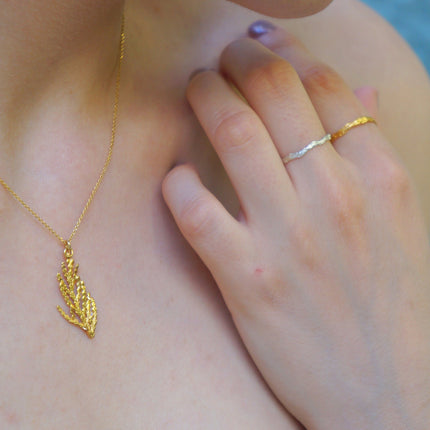 Solid Gold Leaf Necklace – 14K Real Cypress Pendant With Gold Chain