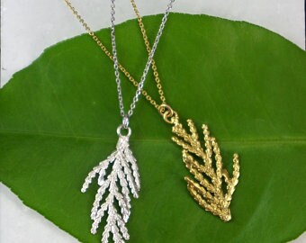 Solid Gold Leaf Necklace – 14K Real Cypress Pendant With Gold Chain