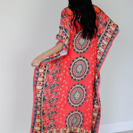 Mexican Kaftan Dress, Summer Caftan For Women, Loose Maxi Dress, Silk