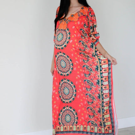 Mexican Kaftan Dress, Summer Caftan For Women, Loose Maxi Dress, Silk