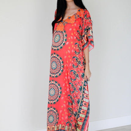 Mexican Kaftan Dress, Summer Caftan For Women, Loose Maxi Dress, Silk