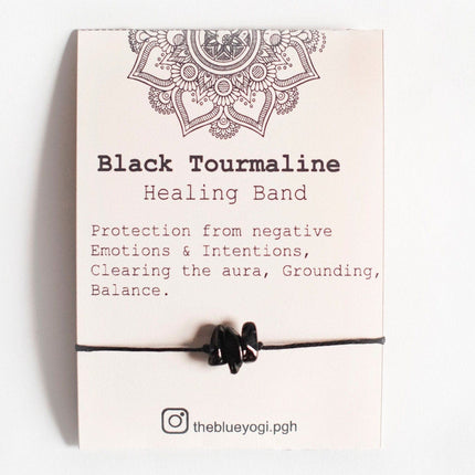 Raw Black Tourmaline Gemstone Healing Band with the affirmation -