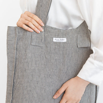 Striped Dark Grey linen weekender bag