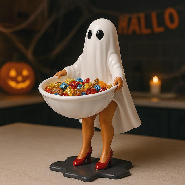 Halloween Ghost Candy Dish – 3D Printed Resin Bowl with Wrapped Candy