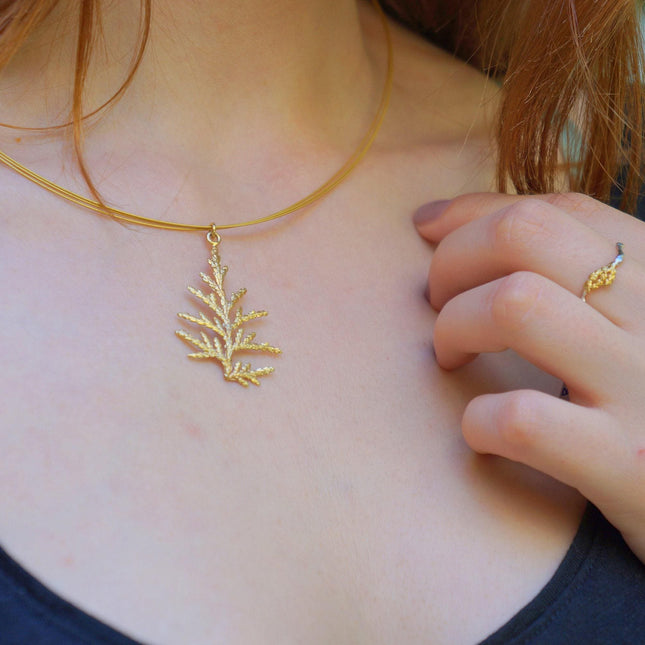 Cypress Leaf Necklace – Gold Plated Sterling Silver Pendant | Nature